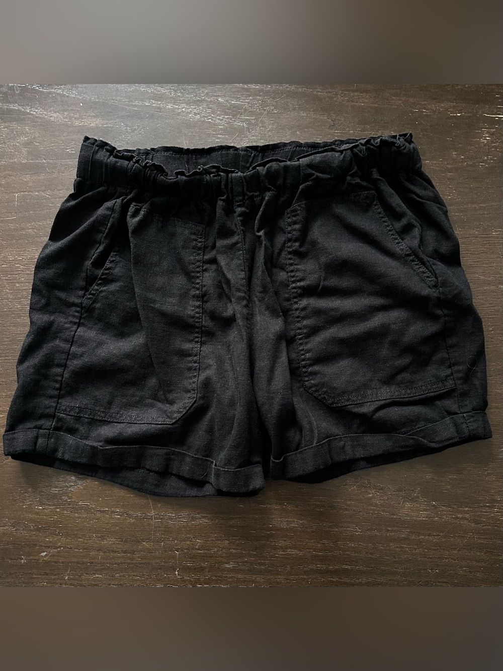 Briggs New York Black Linen Elastic Waistband Shorts